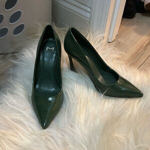 Olive green Marc Fisher LTD pointed pumps with triangular heels